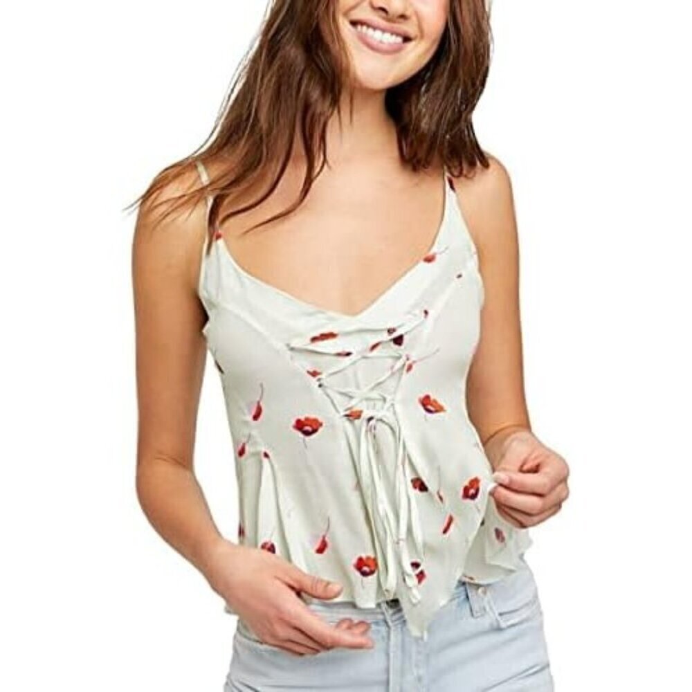 Free People Radea floral printed lace up peplum cami size M